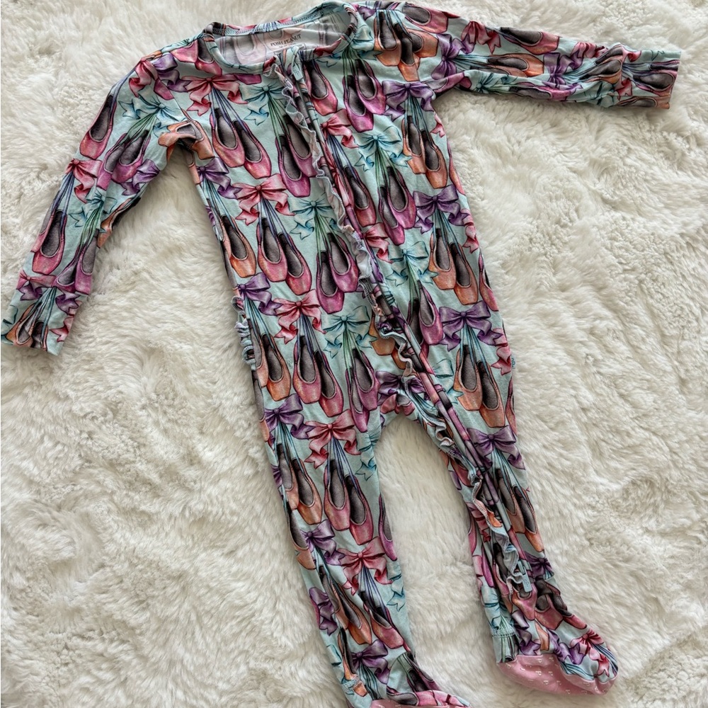 Posh Peanut ballerina Pink and Blue Floral Footie bamboo pajamas zipper